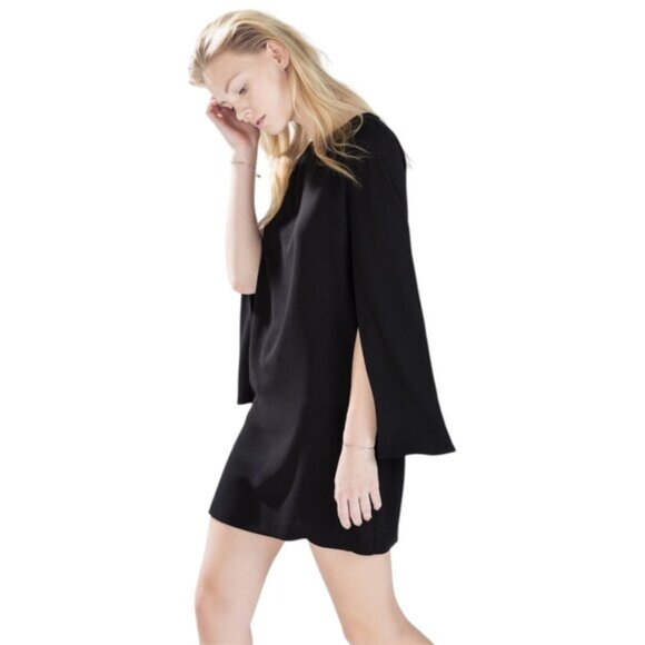 Zara Black Cape Sleeve Sheath Mini Dress Size Small Statement Grunge Edgy - Picture 1 of 14